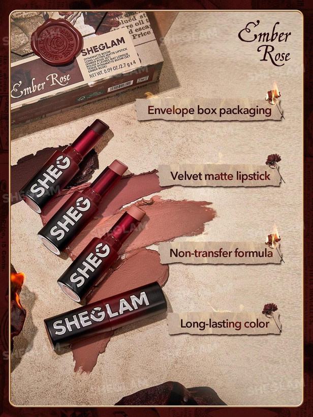 پک رژلب جامد 4 عددی شیگلم سری Ember Rose